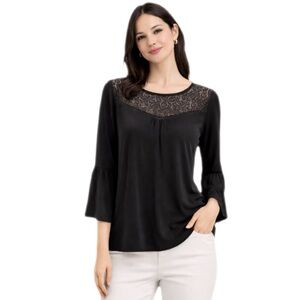 White House Black Market Black Lace Bell Sleeve Top — Size XS